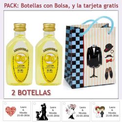 2 Botellitas de Limoncielo con bolsa charlestón y tarjeta