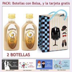 2 Botellitas de Licor Crema con bolsa charlestón y tarjeta