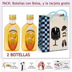 2 Botellitas de Licor de Mandarina con bolsa charlestón y tarjeta