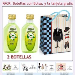 2 Botellitas de Licor de Finas Hierbas con bolsa charlestón y tarjeta