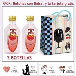 2 Botellitas de Ginebra de Fresa con bolsa charlestón y tarjeta