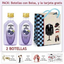 2 Botellitas de Ginebra de Mora con bolsa charlestón y tarjeta