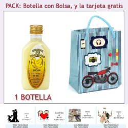 Botellita de Licor de Crema de Plátano con bolsa con moto roja y tarjeta