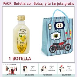 Botellita de Licor de Crema de Limón con bolsa con moto roja y tarjeta