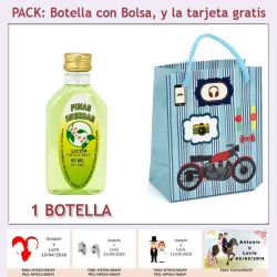 Botellita de Licor de Finas Hierbas con bolsa con moto roja y tarjeta