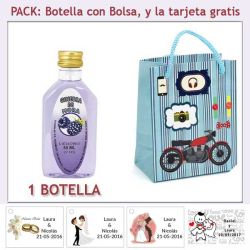Botellita de Ginebra de Mora con bolsa con moto roja y tarjeta