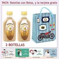 2 Botellitas de Licor Crema con bolsa con moto roja y tarjeta
