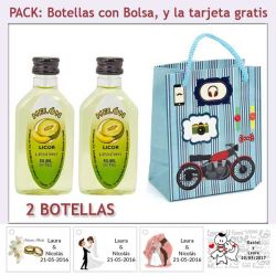 2 Botellitas de Licor de Melón con bolsa con moto roja y tarjeta