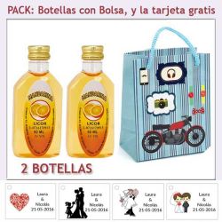 2 Botellitas de Licor de Mandarina con bolsa con moto roja y tarjeta