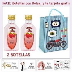 2 Botellitas de Ginebra de Fresa con bolsa con moto roja y tarjeta