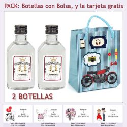 2 Botellitas de Ginebra Blanca con bolsa con moto roja y tarjeta
