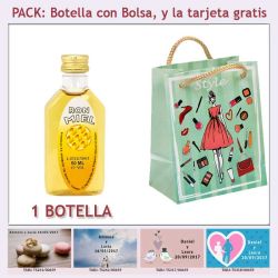 Botellita de Ron Miel con bolsa fashion con mujer y tarjeta