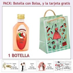 Botellita de Pacharán con bolsa fashion con mujer y tarjeta