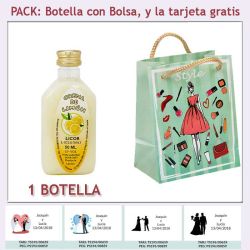 Botellita de Licor de Crema de Limón con bolsa fashion con mujer y tarjeta