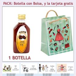 Botellita de Licor de Café con bolsa fashion con mujer y tarjeta