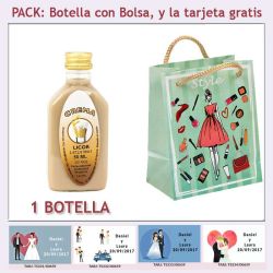 Botellita de Licor Crema con bolsa fashion con mujer y tarjeta