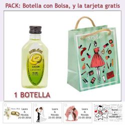 Botellita de Licor de Melón con bolsa fashion con mujer y tarjeta