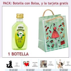 Botellita de Licor de Finas Hierbas con bolsa fashion con mujer y tarjeta
