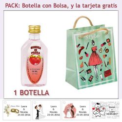 Botellita de Ginebra de Fresa con bolsa fashion con mujer y tarjeta