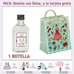 Botellita de Ginebra Blanca con bolsa fashion con mujer y tarjeta