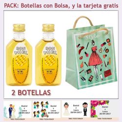 2 Botellitas de Ron Miel con bolsa fashion con mujer y tarjeta