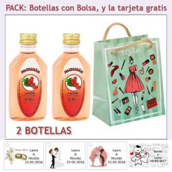 2 Botellitas de Pacharán con bolsa fashion con mujer y tarjeta