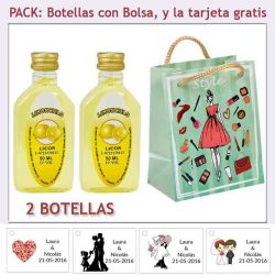 2 Botellitas de Limoncielo con bolsa fashion con mujer y tarjeta