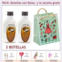 2 Botellitas de Ron Coco con bolsa fashion con mujer y tarjeta
