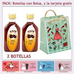 2 Botellitas de Licor de Café con bolsa fashion con mujer y tarjeta