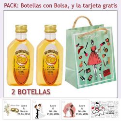 2 Botellitas de Licor de Mandarina con bolsa fashion con mujer y tarjeta