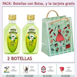 2 Botellitas de Licor de Finas Hierbas con bolsa fashion con mujer y tarjeta