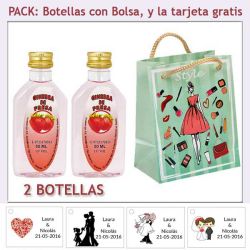 2 Botellitas de Ginebra de Fresa con bolsa fashion con mujer y tarjeta