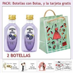 2 Botellitas de Ginebra de Mora con bolsa fashion con mujer y tarjeta
