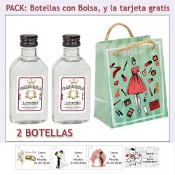 2 Botellitas de Ginebra Blanca con bolsa fashion con mujer y tarjeta