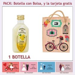 Botellita de Licor de Crema de Limón con bolsa fashion con bicicleta y tarjeta