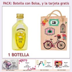 Botellita de Limoncielo con bolsa fashion con bicicleta y tarjeta