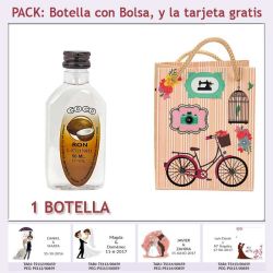 Botellita de Ron Coco con bolsa fashion con bicicleta y tarjeta