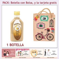 Botellita de Licor Crema con bolsa fashion con bicicleta y tarjeta