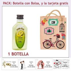 Botellita de Licor de Melón con bolsa fashion con bicicleta y tarjeta