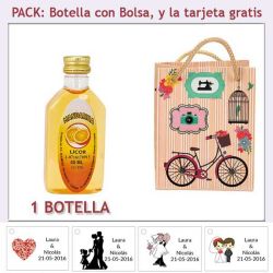Botellita de Licor de Mandarina con bolsa fashion con bicicleta y tarjeta