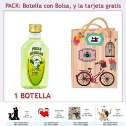 Botellita de Licor de Finas Hierbas con bolsa fashion con bicicleta y tarjeta