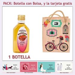 Botellita de Licor de Fresas con Chocolate con bolsa fashion con bicicleta y tarjeta