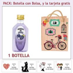 Botellita de Ginebra de Mora con bolsa fashion con bicicleta y tarjeta
