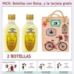2 Botellitas de Licor de Crema de Plátano con bolsa fashion con bicicleta y tarjeta