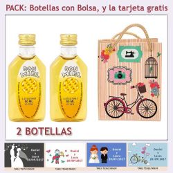 2 Botellitas de Ron Miel con bolsa fashion con bicicleta y tarjeta