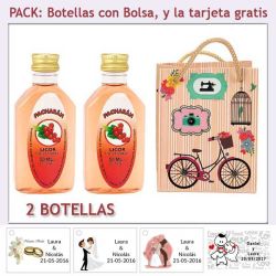 2 Botellitas de Pacharán con bolsa fashion con bicicleta y tarjeta