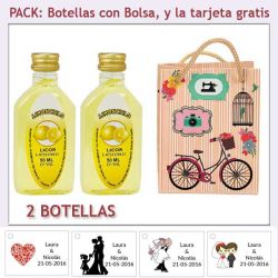 2 Botellitas de Limoncielo con bolsa fashion con bicicleta y tarjeta
