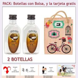 2 Botellitas de Ron Coco con bolsa fashion con bicicleta y tarjeta