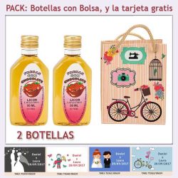 2 Botellitas de Licor de Fresas con Chocolate con bolsa fashion con bicicleta y tarjeta