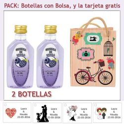 2 Botellitas de Ginebra de Mora con bolsa fashion con bicicleta y tarjeta
